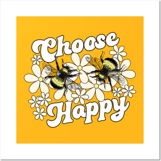 Lispe Choose 2 Bee Happy Bumblebees with Daisies Posters and Art